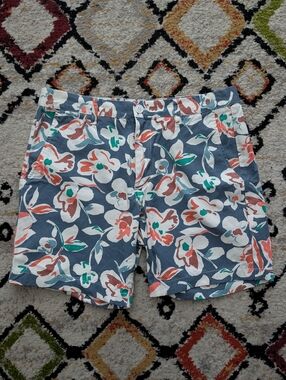 Bonobos Stretch Washed Chino Shorts, Blue/Orange Floral, 32, 9" inseam
